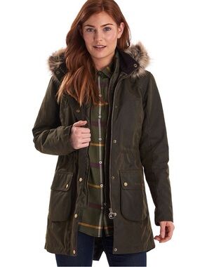 Barbour Thrunton Wax Jacket faux fur collar   US Size 10 gently used